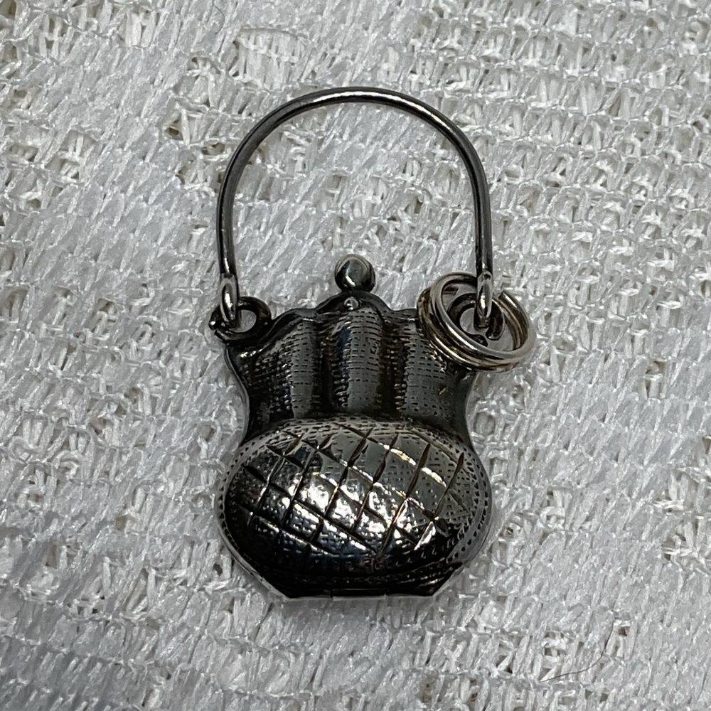 Silver Quilted Charm Purse Pendant